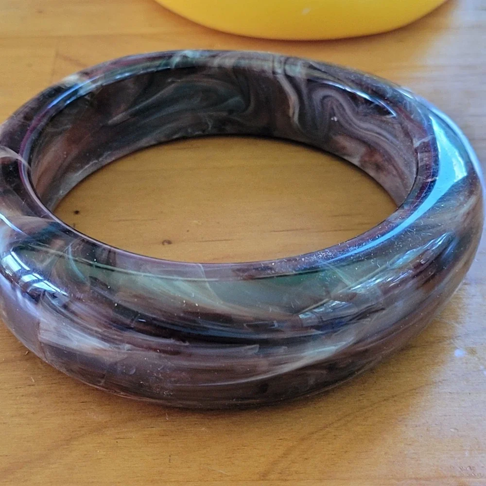 4 Resin Acrylic Bangle Bracelets Stack Pink White Rhinestone Yellow